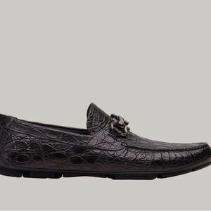Salvatore Ferragamo Black Textured Loafers